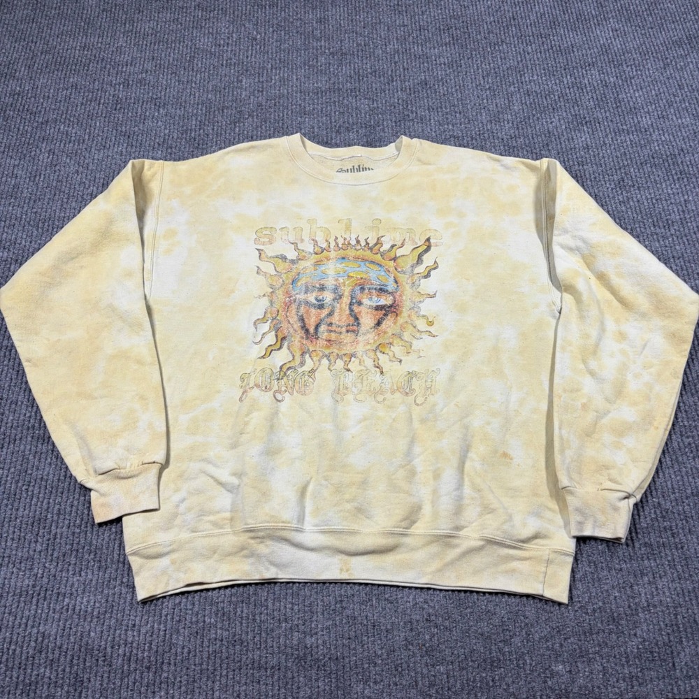 Sublime Sun Sweatshirt Womens L Long Beach Yellow Tie Dye Graphic Pullover